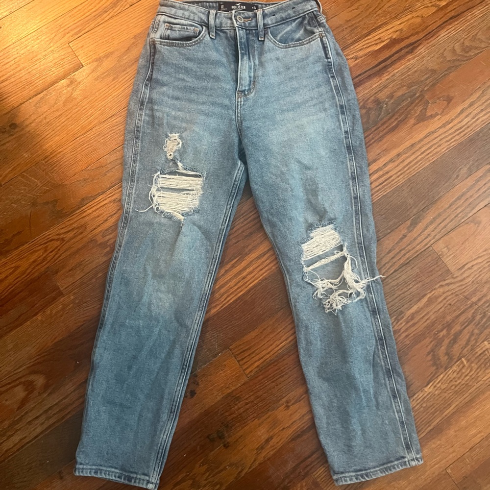 Hollister Blue Relaxed Fit Jeans with Distressed Details